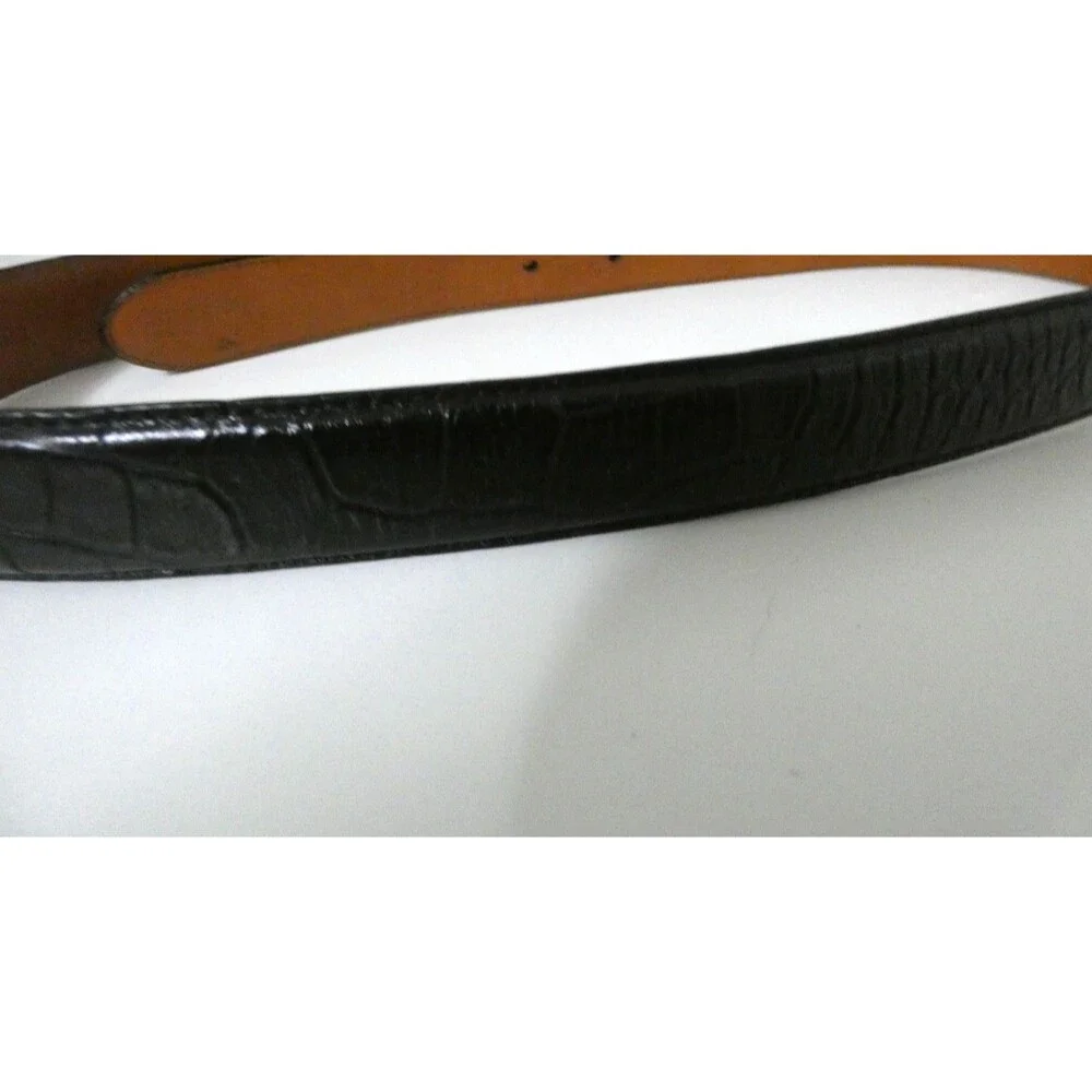 Ralph Lauren Womens S Black Alligator Leather Belt Silver Color Logo Buckle 32